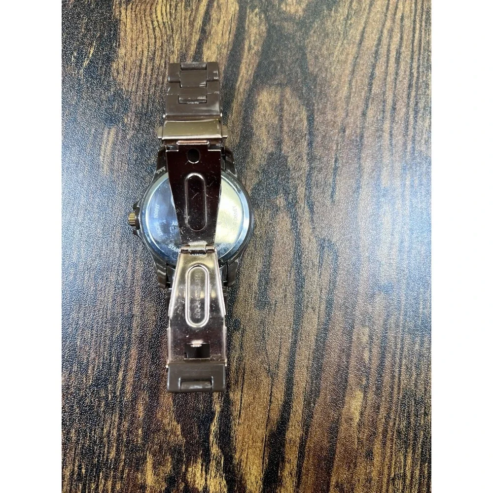Disney Resort‎ Mickey Watch Rhinechips Gold Brown Gold Face Japan Accutime